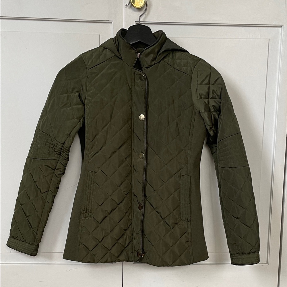 CI Sono Kids Olive‎ Green Quilted Hooded Jacket Size L 12 Snap Front Lightweight